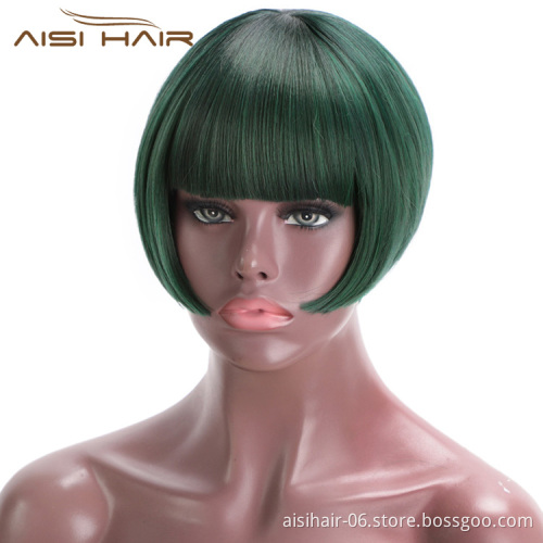 Aisi Hair Short Straight Heat Resistant Synthetic Hair Wig For Black White Women Cosplay Or Party Short Bob Wigs